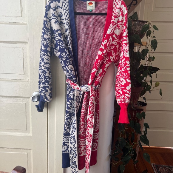 Farm Rio Garden Belted Cardigan Small Red & Blue - Picture 4 of 7